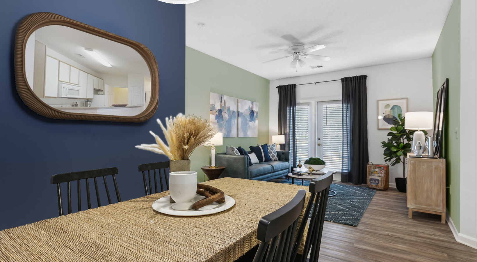 Living and dining area blends seamlessly, creating a versatile space for meals, conversations, and making memories. Living and dining area blends seamlessly, creating a versatile space for meals, conversations, and making memories.