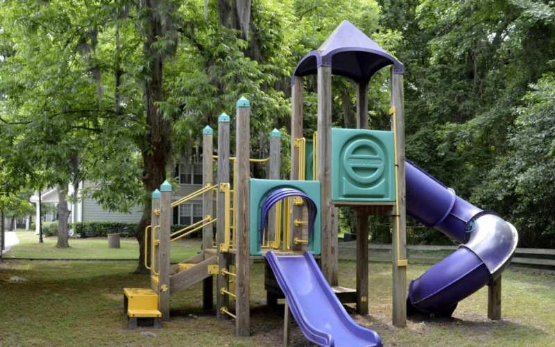 a playground with trees